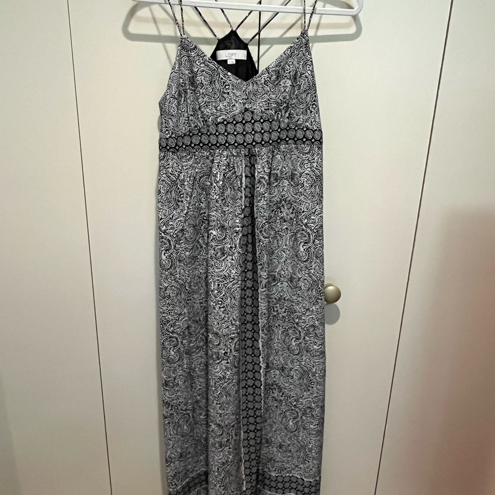 LOFT Black and White Patterned Maxi Dress